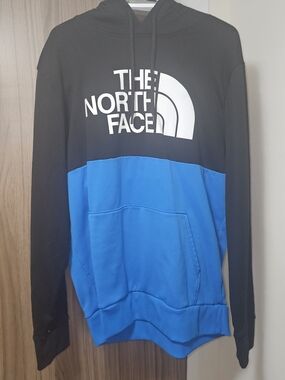 The North Face Black and Blue Pullover Hoodie with White Logo XL
